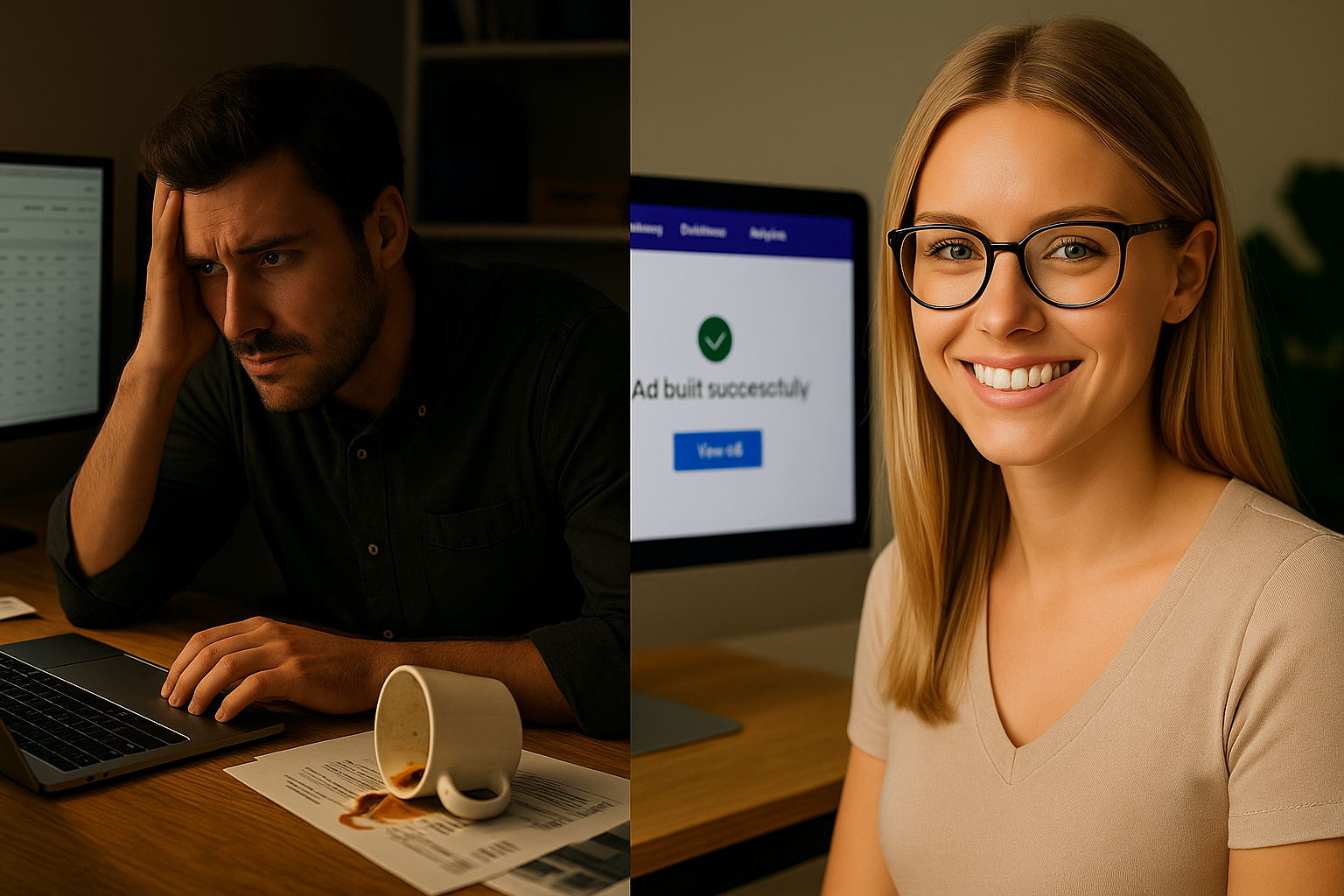Frustrated marketer vs happy Copyswift user